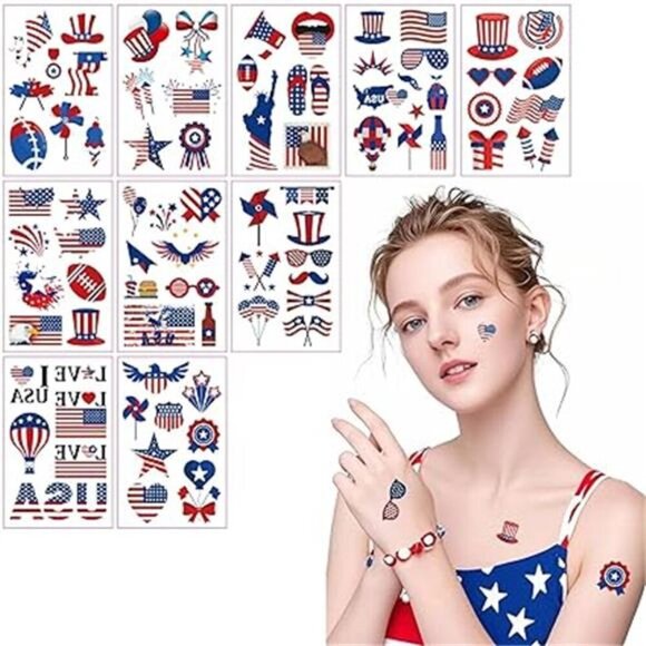 90pcs 4th of July Temporary Tattoos - USA American Flag Patriotic Red White Blue - Picture 7 of 7